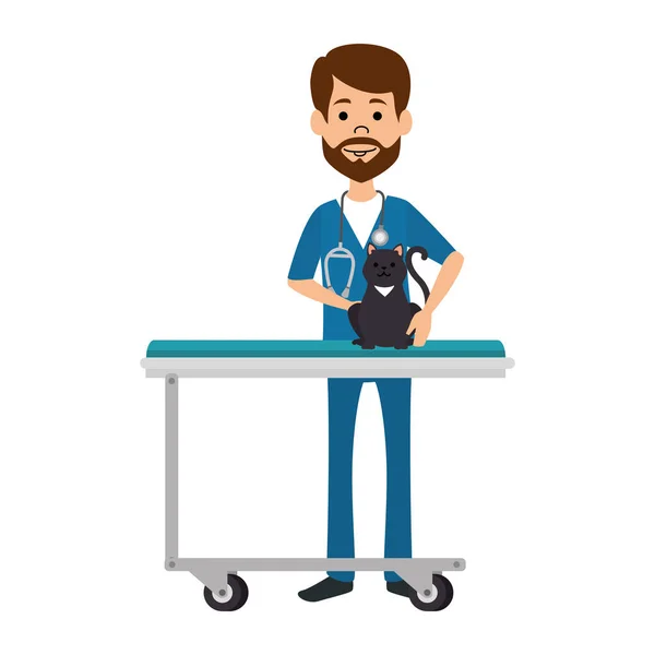 Medico veterinario con gatto in barella personaggio avatar — Vettoriale Stock