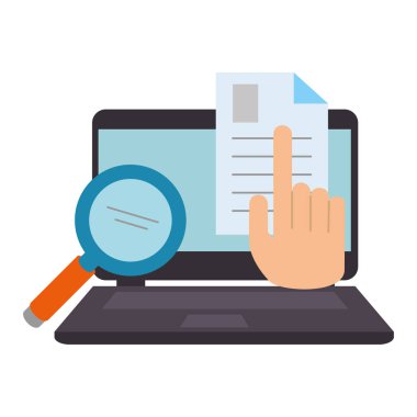 büyüteç ve belge ile dizüstü bilgisayar