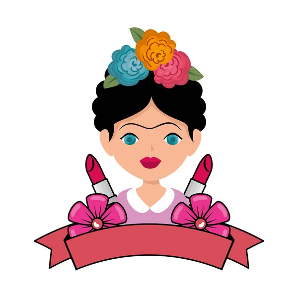 Frida Kahlo z szminki makijaż — Wektor stockowy