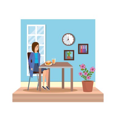 yemek odasında yemek yiyen zarif iş kadını