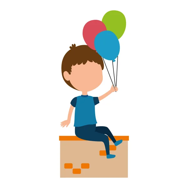 Petit garçon avec des ballons hélium caractère — Image vectorielle
