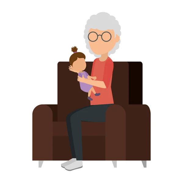 Linda abuela con nieta en el sofá — Vector de stock