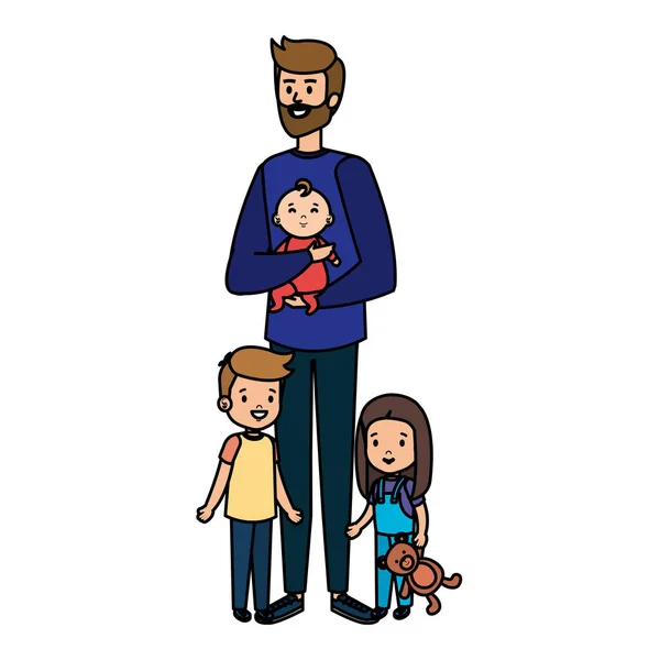 Parents couple with kids characters — Stock Vector