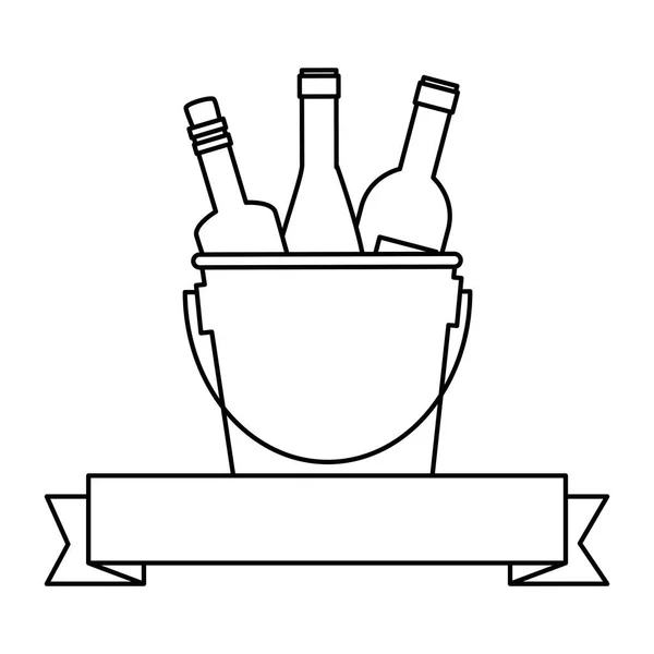 Sylwetki butelek wina w wiadrze — Wektor stockowy