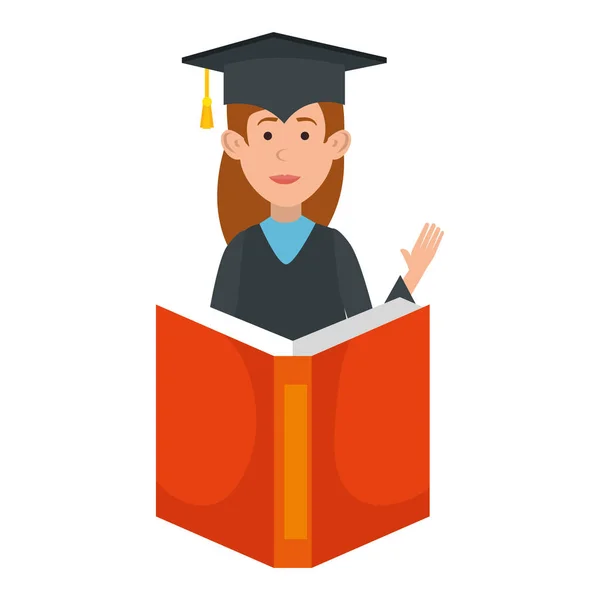 Estudiante graduada con libro — Vector de stock