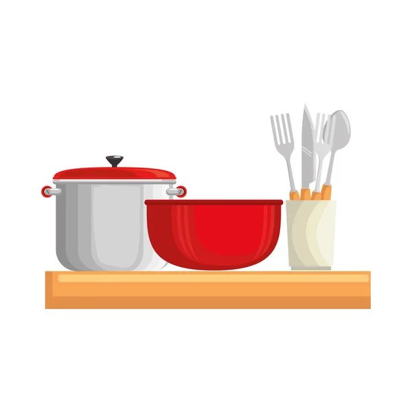 Chelfe de cuisine avec ustensiles — Image vectorielle