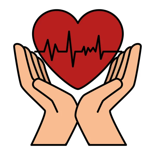 Manos con cardiología del corazón — Vector de stock