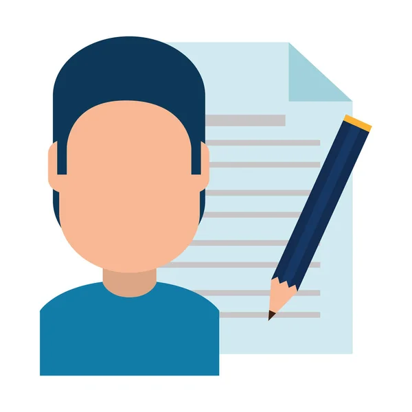 Joven con documento y lápiz — Vector de stock