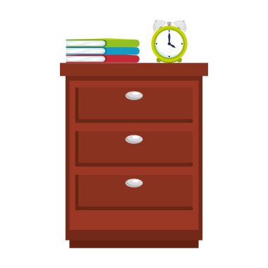 kitap ve alarm ile ahşap çekmece