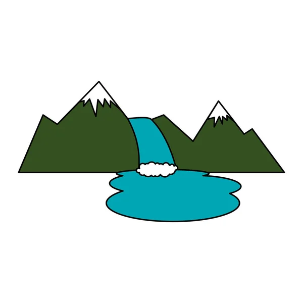 滝のシーンを持つ山々 — ストックベクタ