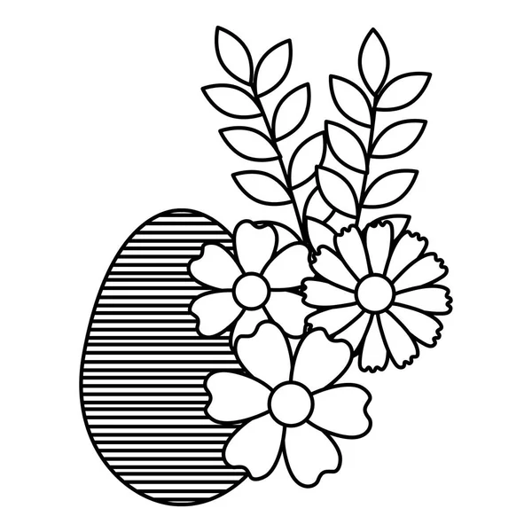 Ei verf monochroom Pasen met florale decoratie — Stockvector