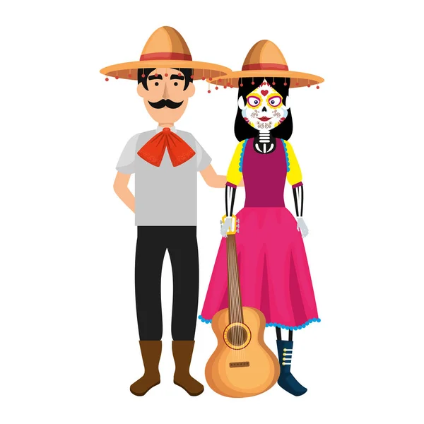 Casal de personagens mariachi mexicanos —  Vetores de Stock