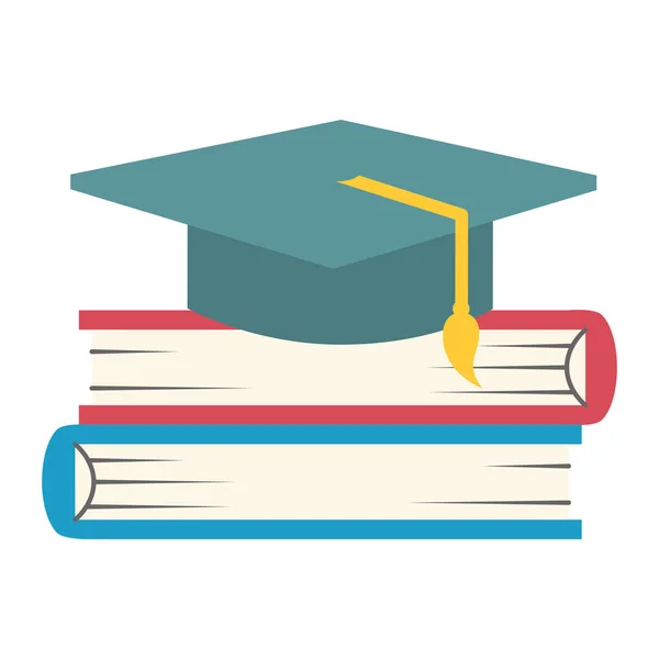 Yığın ders kitapları ile şapka mezuniyet — Stok Vektör