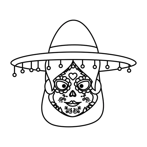 Cabeza de mujer mexica con traje de catrina — Vector de stock