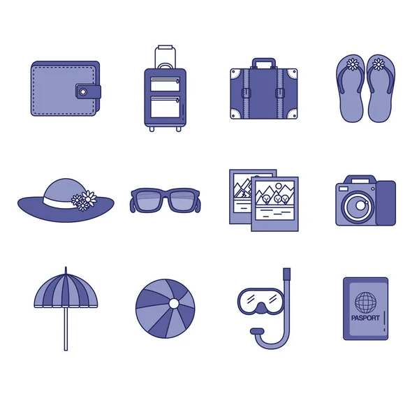 Vacation travel set equipment ready for adventure concept — Stock Vector