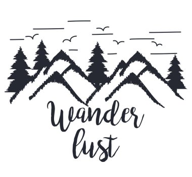 wanderlust el çizilmiş dağ macera etiket doğa