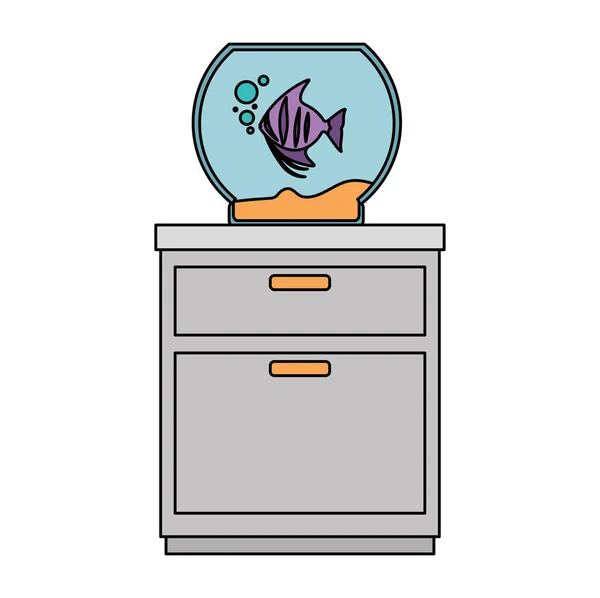 Tigela de aquário com peixes cores na gaveta —  Vetores de Stock