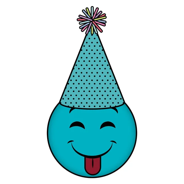 Emoji gezicht met feest hoed — Stockvector