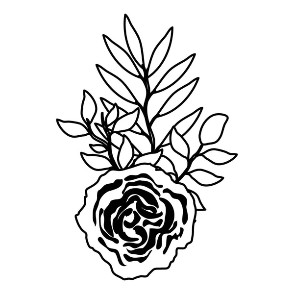 Икона розы и листвы — стоковый вектор