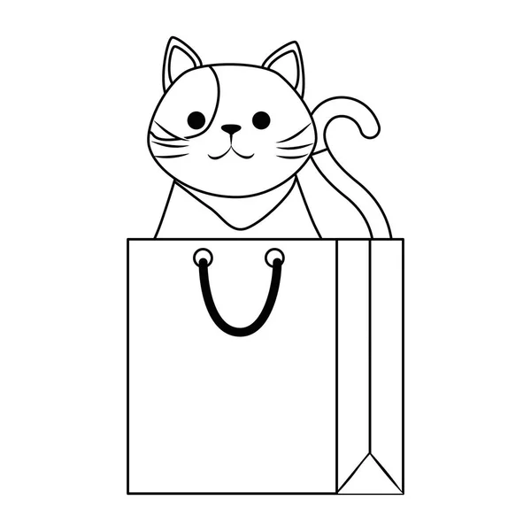 Lindo gato mascota en la bolsa de compras carácter — Vector de stock