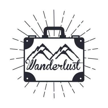 wanderlust el çizilmiş dağ macera etiket doğa