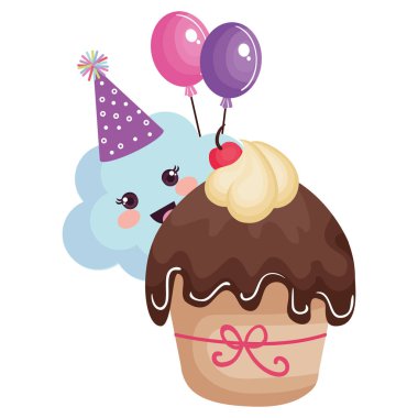 cupcake kawaii karakterleri ile sevimli bulutlar