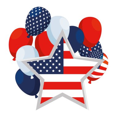 Abd bayrağı ve yıldız ile balonlar helyum