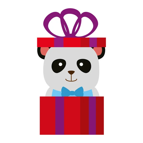 Cute bear panda in gift character — Stock Vector