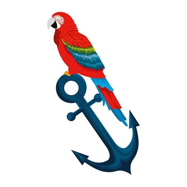 Tropical and exotic parrot in anchor — Stock Vector
