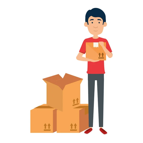 Consegna operaio con scatole — Vettoriale Stock