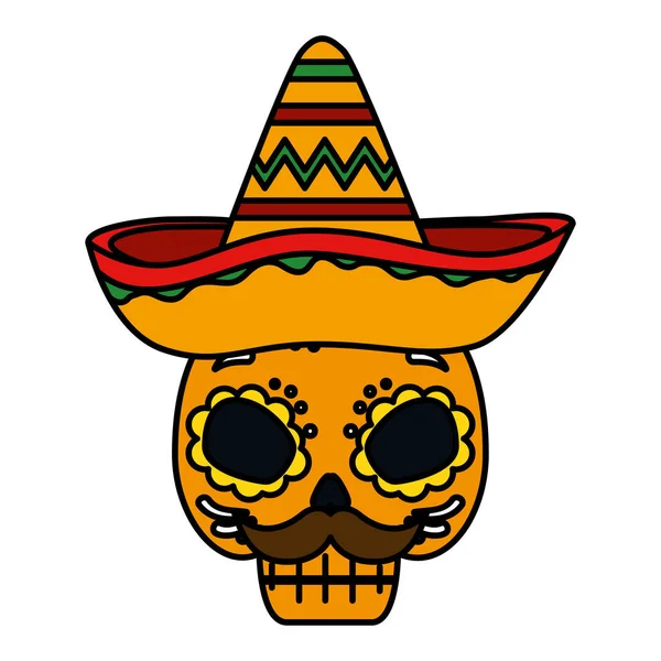 Maschera di morte con cappello messicano — Vettoriale Stock