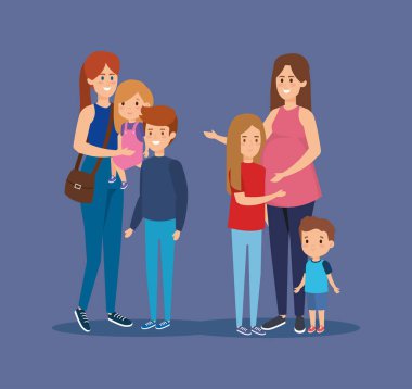 oğulları ve kızı ile sevimli anneler arkadaş