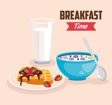 waffle ve süt bardağı ile lezzetli tahıl