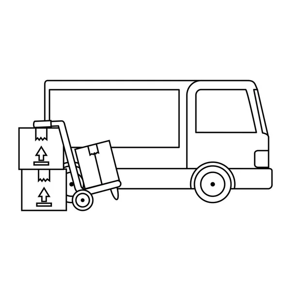 Bezorgservice vrachtwagen met winkelwagen — Stockvector