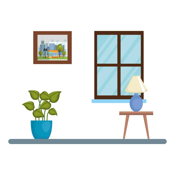 Place de maison avec table et plante — Image vectorielle