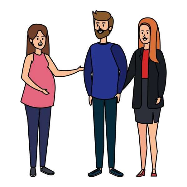 Grupo de personas con mujer embarazada — Vector de stock