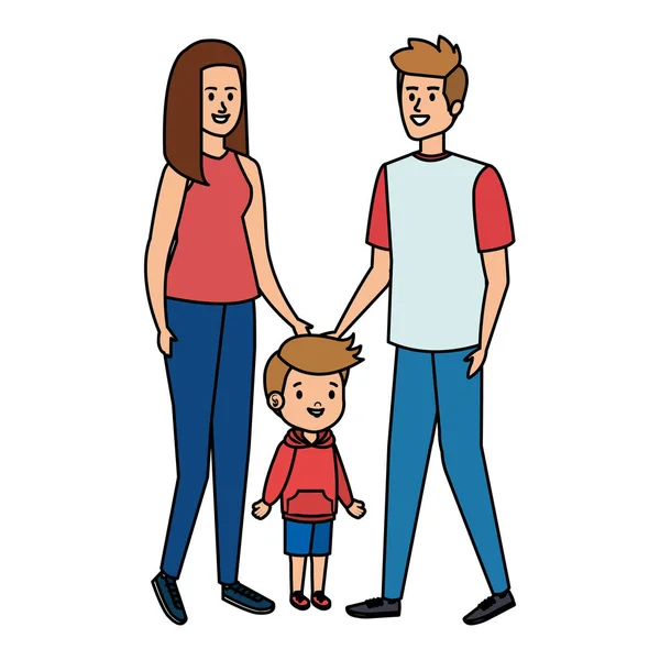 Padres pareja con hijo personajes — Vector de stock