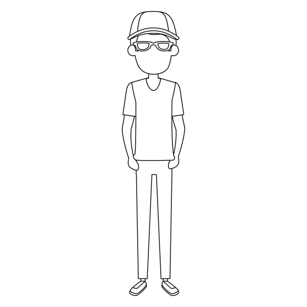 Joven con carácter de gorra — Vector de stock