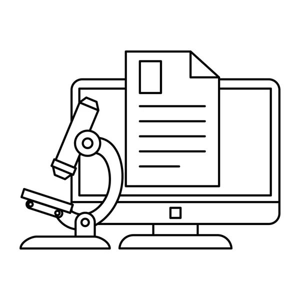 コンピュータと顕微鏡で書類を作成する — ストックベクタ