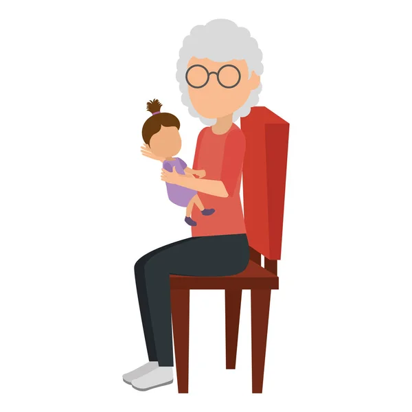 Cute grandmother with granddaughter in the chair — Stock Vector