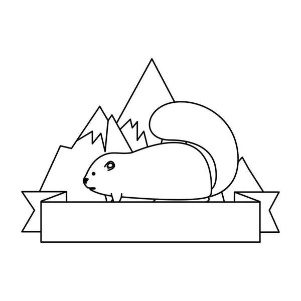 Drăguț marmot canadian cu panglică și peisaj — Vector de stoc
