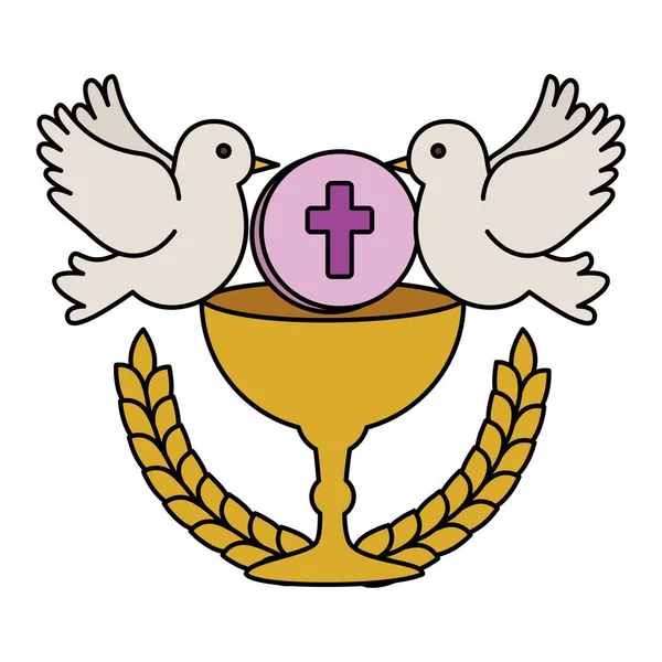 Première communion au calice avec les colombes — Image vectorielle