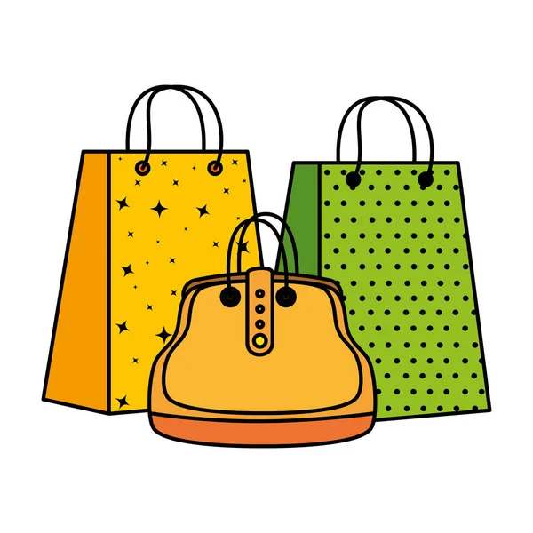 Sacos de compras e bolsa feminina — Vetor de Stock