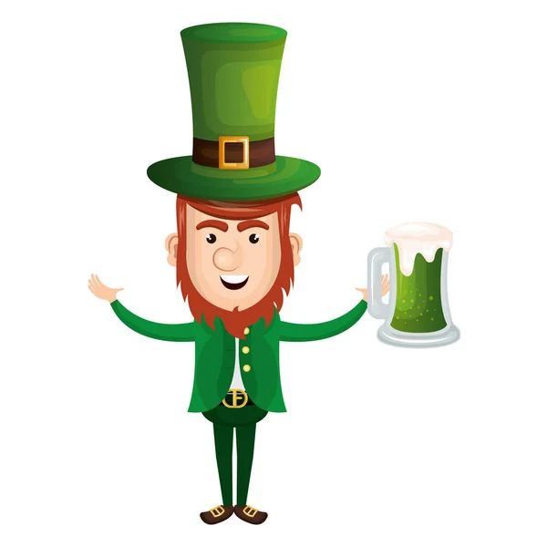 Leprechaun avec bière avatar personnage icône — Image vectorielle
