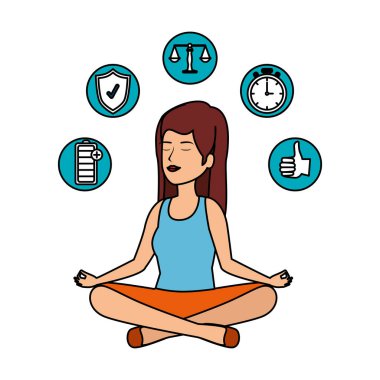 set simgeleri ile yoga yapan güzel kadın