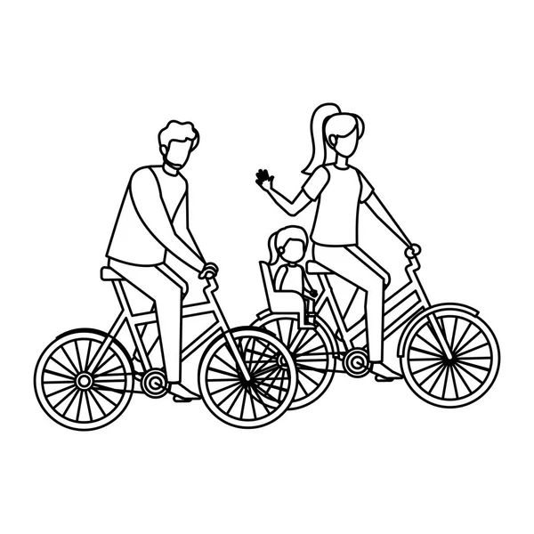 Родители на велосипеде с дочерью — стоковый вектор