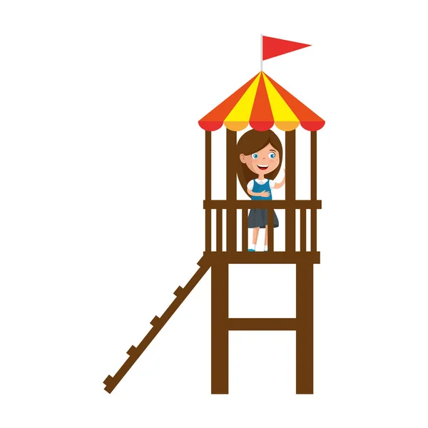 Дівчина грає у вежі і слайді — стоковий вектор