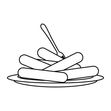 lezzetli sosis ve çatal ile çanak