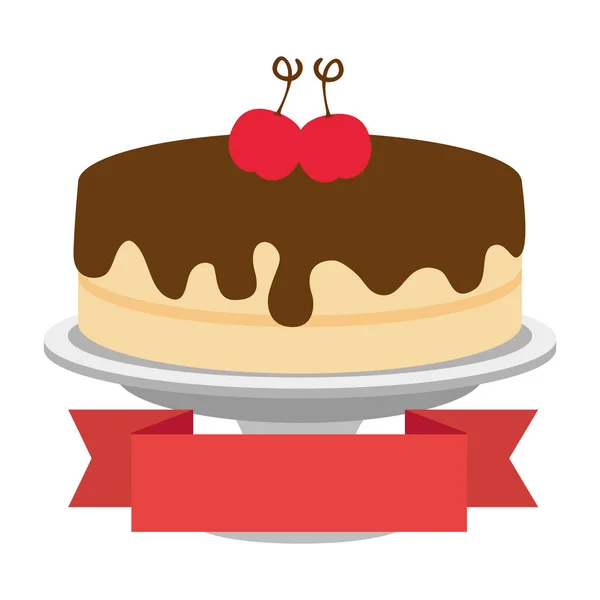 Söt och läcker tårta med körsbär och band — Stock vektor
