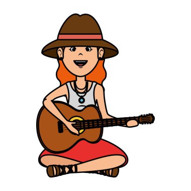 gitar karakteri oynayan hippi kadın